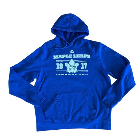 Toronto Maple Leafs Hoodie 1917 Size L Blue Pullover By Majestic Cotton Blend - Picture 1 of 6